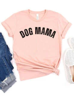 Dog Mama Rustic Women's Jersey Short Sleeve Graphic Tee - 12 Colors -Sydney So Sweet RusticDogMomHeatherPeach