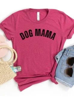 Dog Mama Rustic Women's Jersey Short Sleeve Graphic Tee - 12 Colors -Sydney So Sweet RusticDogMomHeatherRaspberry