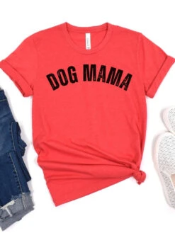 Dog Mama Rustic Women's Jersey Short Sleeve Graphic Tee - 12 Colors -Sydney So Sweet RusticDogMomHeatherRed