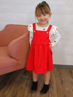 My Whole Heart Red Ruffle Corduroy Girls Jumper Dress Set -Sydney So Sweet RylanHeartCorduroy2