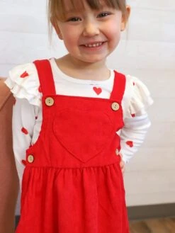 My Whole Heart Red Ruffle Corduroy Girls Jumper Dress Set -Sydney So Sweet RylanHeartCorduroy3