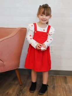 My Whole Heart Red Ruffle Corduroy Girls Jumper Dress Set -Sydney So Sweet RylanHeartCorduroy4