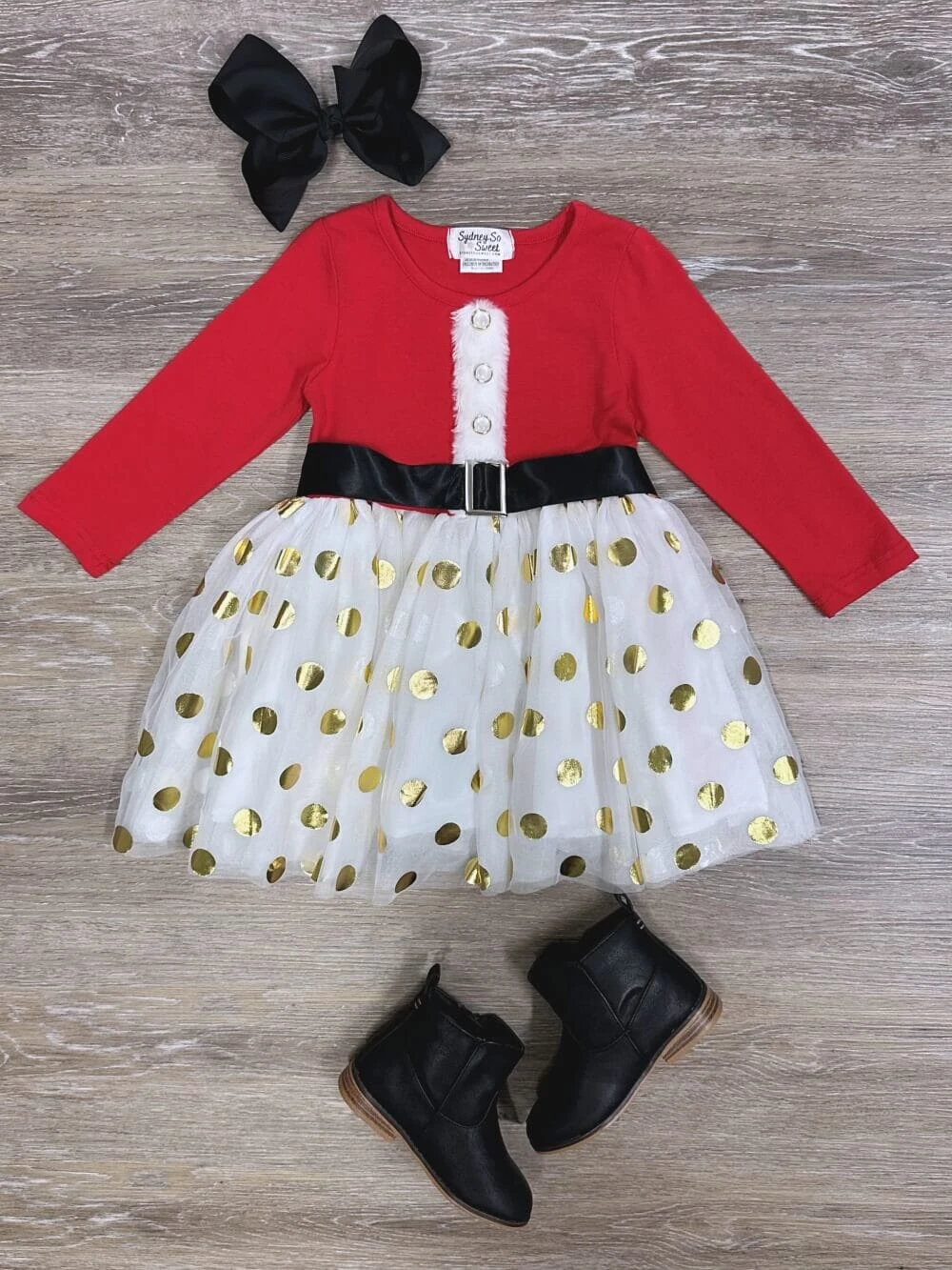 Santa Claus Gold Dot Girls Christmas Tutu Dress 3 Santa Claus Gold Dot Girls Christmas Tutu Dress