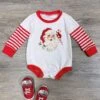 Santa Claus Red Stripe Long Sleeve Baby Bubble Romper -Sydney So Sweet SantaClausRedStripeLongSleeveBabyBubbleRomper