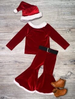 Santa's Helper Velvet And Fleece Christmas Red 3 Piece Set