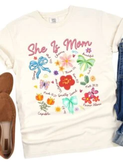She Is Mom Floral Christian Mom Graphic T-Shirt -Sydney So Sweet She is Mom Ivory