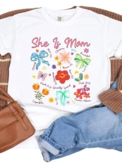 She Is Mom Floral Christian Mom Graphic T-Shirt