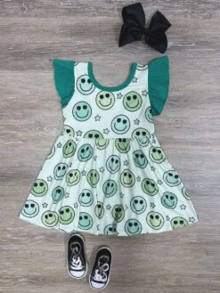 Smile For Luck Girls Ruffle Sleeve St. Patrick's Day Dress