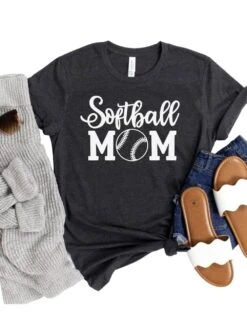 Softball Mom T-Shirt In 12 Team Colors -Sydney So Sweet SoftballMom1DarkGrayHeather
