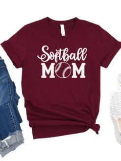 Softball Mom T-Shirt In 12 Team Colors -Sydney So Sweet SoftballMom1Maroon