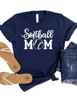 Softball Mom T-Shirt In 12 Team Colors -Sydney So Sweet SoftballMom1Navy