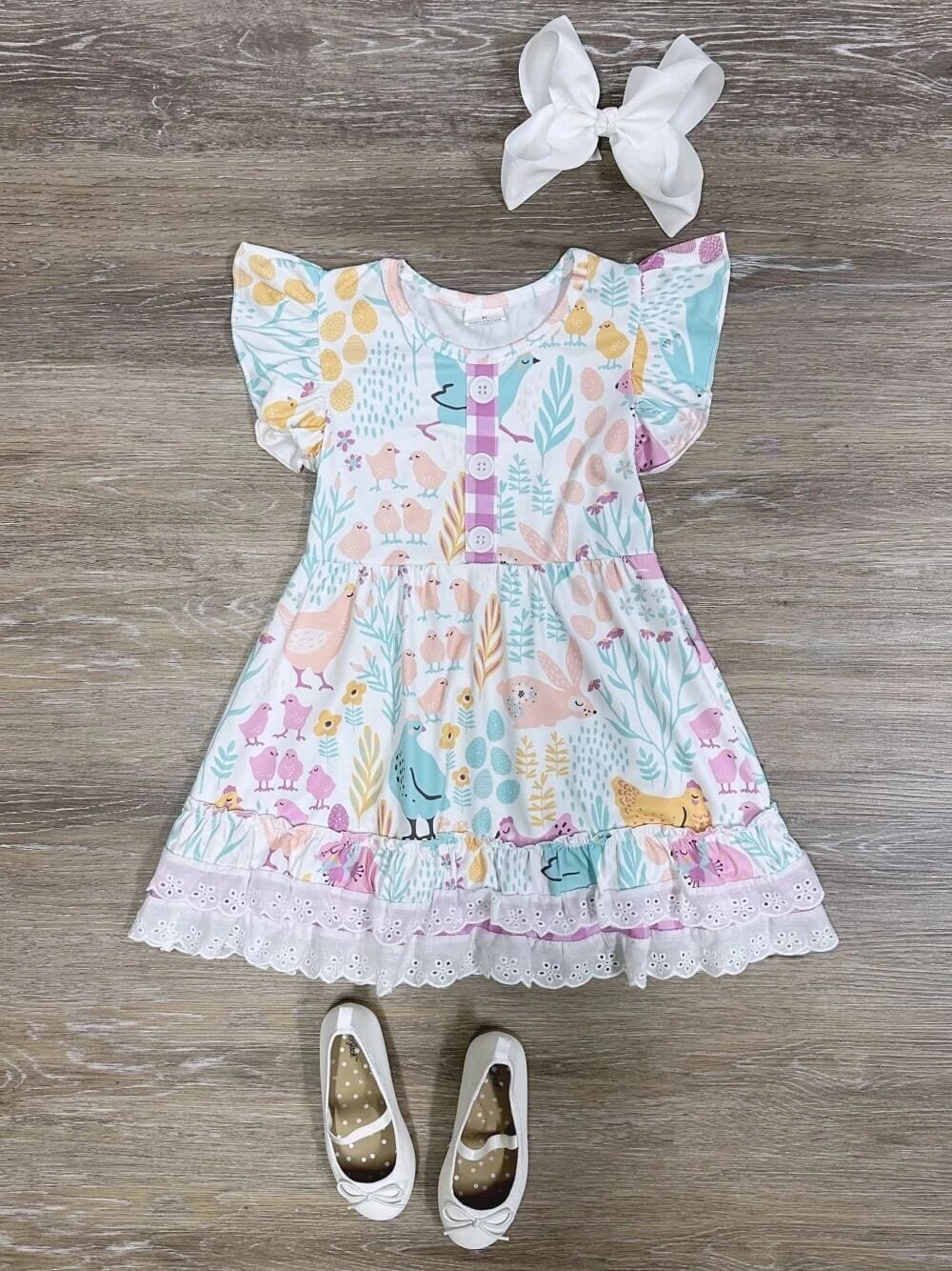 Spring Friends Pastel Girls Lace Trim Short Sleeve Dress 3 Spring Friends Pastel Girls Lace Trim Short Sleeve Dress
