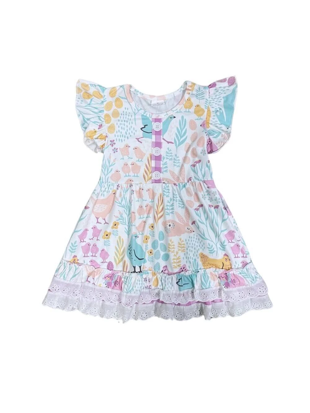 Spring Friends Pastel Girls Lace Trim Short Sleeve Dress 4 Spring Friends Pastel Girls Lace Trim Short Sleeve Dress - Image 2