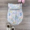 Spring Garden Smocked Ruffle Girls Baby Bubble Romper -Sydney So Sweet SpringGardenSmockedRuffleGirlsBabyBubbleRomper