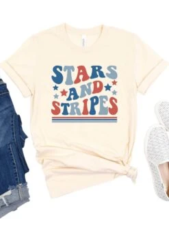 Stars & Stripes Patriotic 4th Of July Patriotic Graphic T-Shirt -Sydney So Sweet Stars StripesNatural