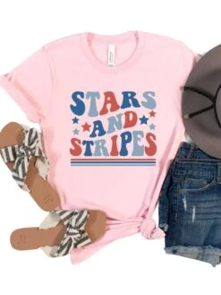 Stars & Stripes Patriotic 4th Of July Patriotic Graphic T-Shirt -Sydney So Sweet Stars StripesPink