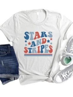 Stars & Stripes Patriotic 4th Of July Patriotic Graphic T-Shirt -Sydney So Sweet Stars StripesSilver