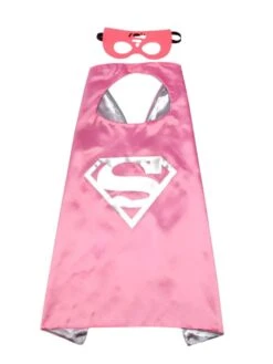 Pink & Silver Superhero Cape & Mask Costume Dress Up Cosplay Set - Kids & Adults