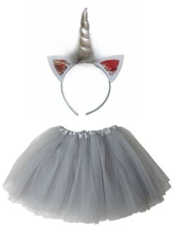 Adult Silver Unicorn Costume - Tutu Skirt & Headband Horn Set For Adult Or Plus Size