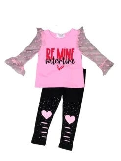 Be Mine Valentine Pink Heart Knee Patch Girls Valentine's Day Outfit -Sydney So Sweet WhiteBeMineValentinePinkHeartKneeOutfit