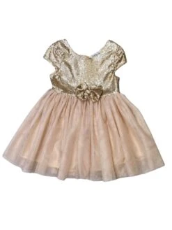 Golden Sequin Bow Tulle Fancy Or Special Occasion Girls Tutu Dress -Sydney So Sweet WhiteGoldenSequinBowTutuDress