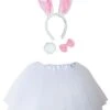White Bunny Rabbit Costume Set For Adults & Plus Size – Bunny Ears Headband, Bow Tie, Tail & Tutu Skirt – Halloween Or Cosplay Dress-Up