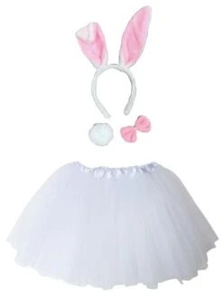 White Bunny Rabbit Costume Set For Adults & Plus Size – Bunny Ears Headband, Bow Tie, Tail & Tutu Skirt – Halloween Or Cosplay Dress-Up