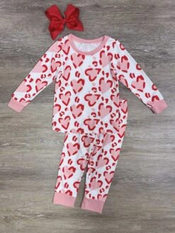 Wild At Heart Girls Long Sleeve Pink & Red Pajamas