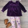 Winter Floral Purple Velvet Top & Leggings Girls Outfit