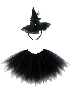 Black Pixie Witch Costume Set For Adults & Plus Size – Tutu Skirt & Headband Hat – Magical Outfit For Halloween & Cosplay