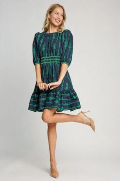 Umgee Ribbon Print Frill Contrast Velvet Trim Half Sleeve Dress -Sydney So Sweet a1301bdb 6ab5 4f72 ac8c 08e9a6e7d231 Max