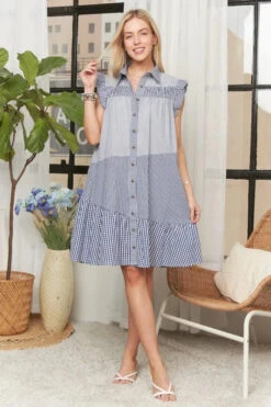 ADORA Button Down Textured Babydoll Dress -Sydney So Sweet a15d3f77f04e4088817b14a4e8a3aca4 Max Origin