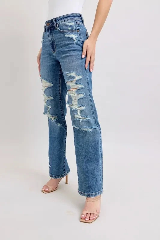 Judy Blue Full Size High Waist Heavy Destroy Straight Jeans Plus Size 4 Judy Blue Full Size High Waist Heavy Destroy Straight Jeans Plus Size - Image 2