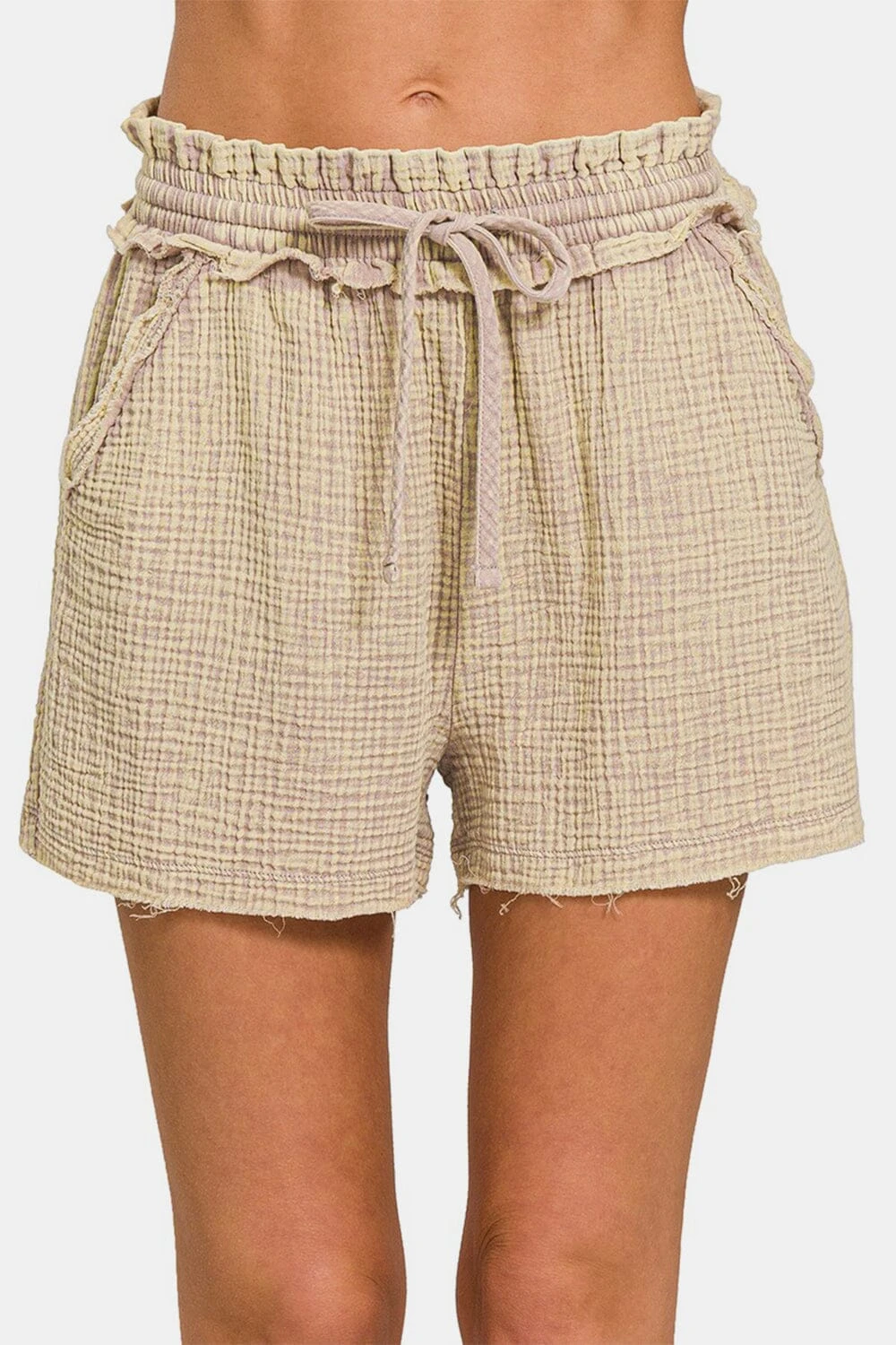 Zenana Washed Frayed Hem Drawstring Shorts 3 Zenana Washed Frayed Hem Drawstring Shorts