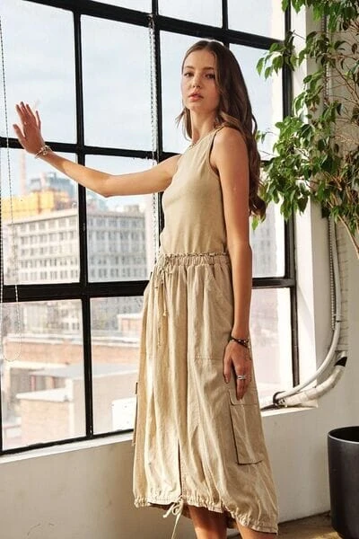 ADORA Drawstring Sleeveless Washed Dress 6 ADORA Drawstring Sleeveless Washed Dress - Image 4