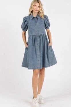 Mittoshop Button Down Puff Sleeve Denim Dress -Sydney So Sweet a3eb41d6 c378 4335 a90a 760b1ac4b313 Min