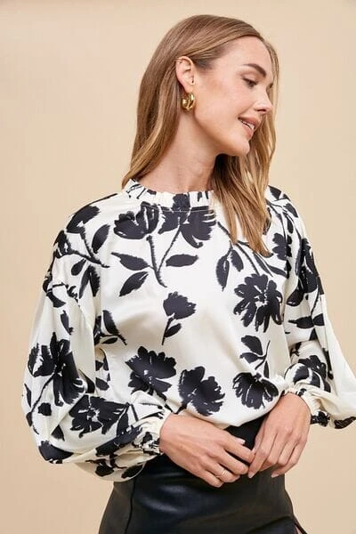 Annie Wear Frill Printed Balloon Sleeve Blouse 6 Annie Wear Frill Printed Balloon Sleeve Blouse - Image 4