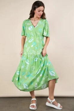 VERY J Printed V-Neck Resort Midi Dress -Sydney So Sweet a4c56240c77843dbb7578e3f2a0ede17 Max Origin