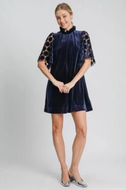 Umgee Dotted Lace Half Sleeve Mock Neck Back Tie Velvet Dress -Sydney So Sweet a559fef9 e511 46e3 9f15 4b012a0dd6dd Max