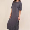 VERY J Plus Size Mineral Washed Casual Comfy Midi Dress