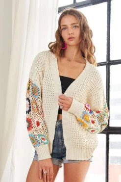 ADORA Plus Size Contrast Crochet Open Front Long Sleeve Cardigan -Sydney So Sweet a64e9da4 303d 4b07 955a 892593f1ec0b Max
