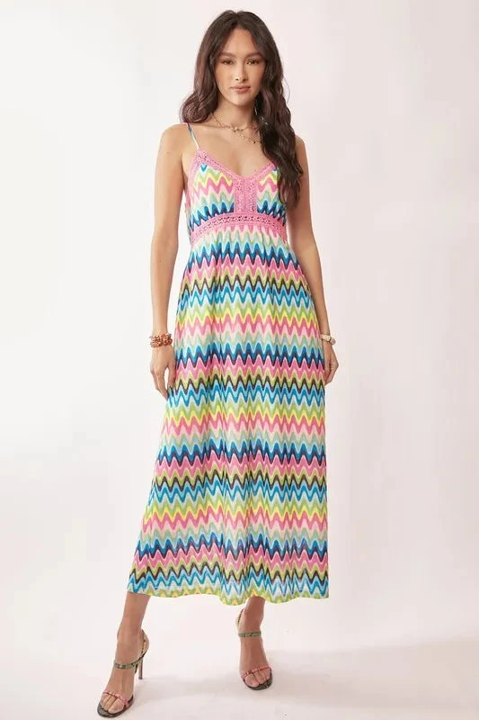 Davi & Dani Multi Color Crochet Lace Midi Dress 3 Davi & Dani Multi Color Crochet Lace Midi Dress