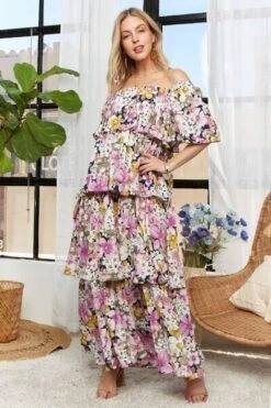 ADORA Layered Floral Off-Shoulder Short Sleeve Maxi Dress -Sydney So Sweet a7c46398 cea6 4383 83c0 f5447b2f559f Min