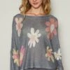 POL Flower Dropped Shoulder Long Sleeve Knit Top