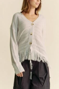 Davi & Dani Fringe V-Neck Button Up Long Sleeve Cardigan -Sydney So Sweet aba52aa6 11cf 46d2 a03d d738375a9cf6 Max