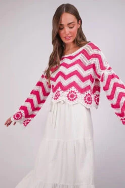 VERY J Chevron/Floral Pattern Crochet Knit Top -Sydney So Sweet abdc3918ac2a459c92bcb586445a0260 Max Origin