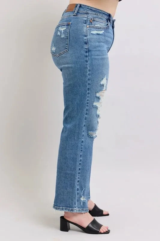 Judy Blue Full Size High Waist Heavy Destroy Straight Jeans Plus Size 14 Judy Blue Full Size High Waist Heavy Destroy Straight Jeans Plus Size - Image 12