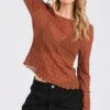 Mittoshop Lettuce Hem Boat Neck Long Sleeve Blouse
