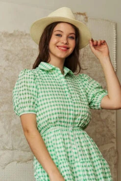 Davi & Dani Checkered Puff Sleeve Tiered Shirt Dress -Sydney So Sweet af8eaa9ef61f46bfa2747de45b618179 Max Origin