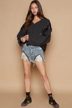 POL Cable Knit Quilting Patch V-Neck Sweater -Sydney So Sweet afd2ee41 7740 405e a56c 1a22922df816 Max